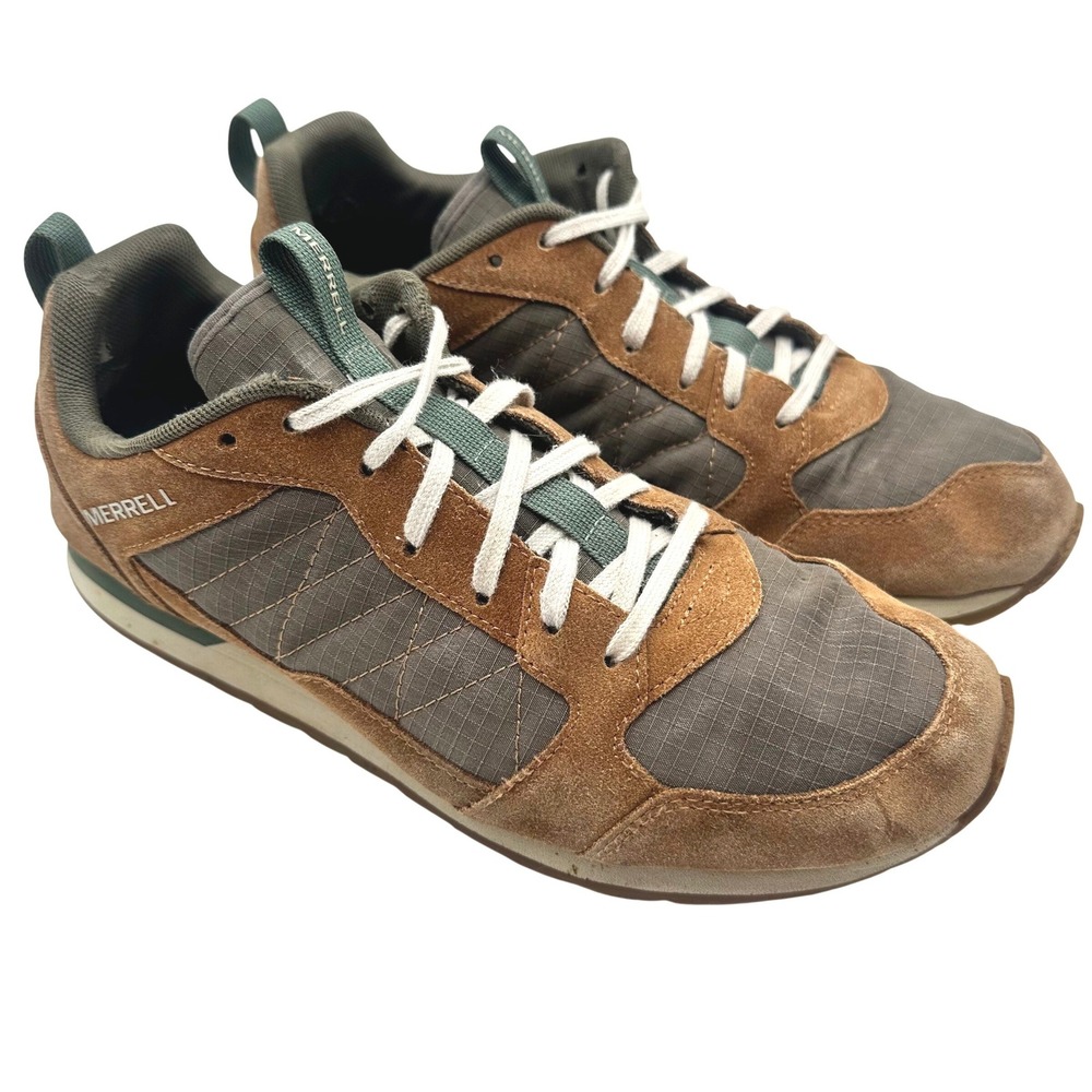 Merrell Alpine Sneaker Mens 9.5 Tobacco Brown Olive Green Suede Ripstop